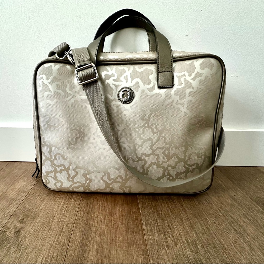 TOUS Laptop Bag Silver Gray with Pink interior
